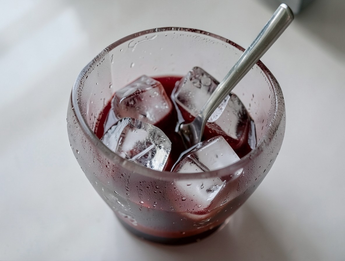 Mixing glass with boulevardier ingredients and ice