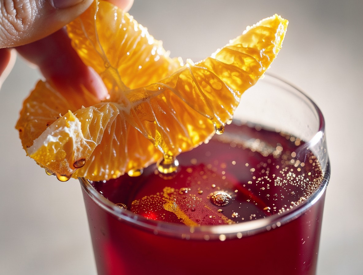 Expressing orange peel over a boulevardier cocktail