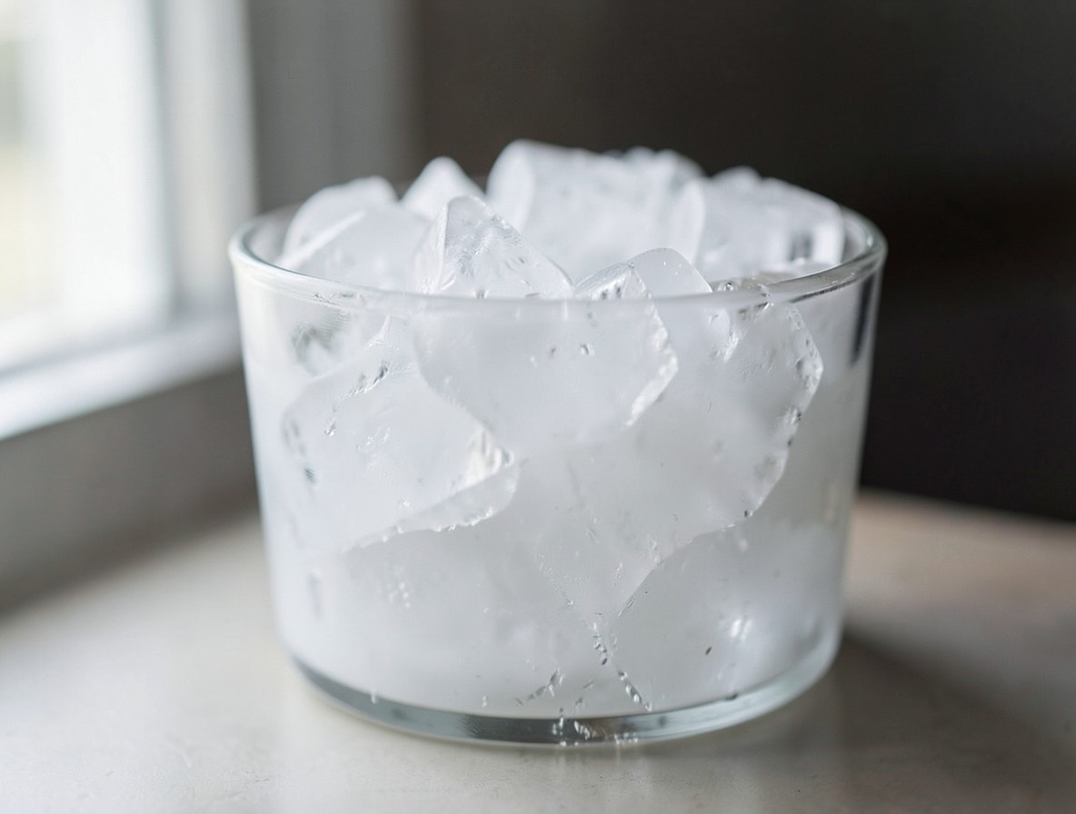 Rocks glass filled to the top with fresh crushed ice for a Bramble cocktail