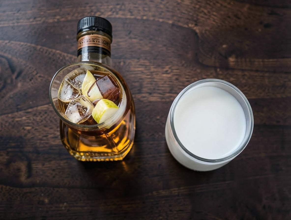 Ingredients for a brandy sour: brandy, lemon, and bitters