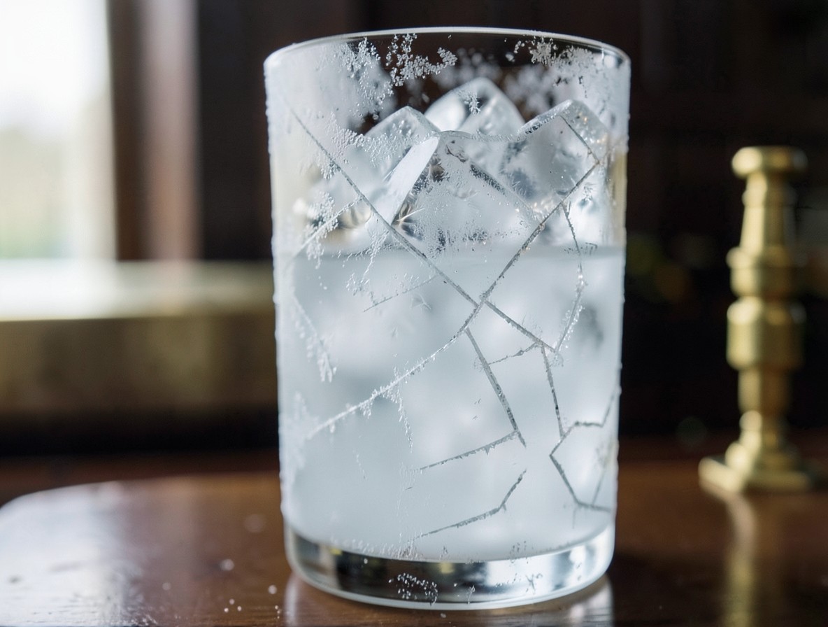 Highball glass filled with cracked ice