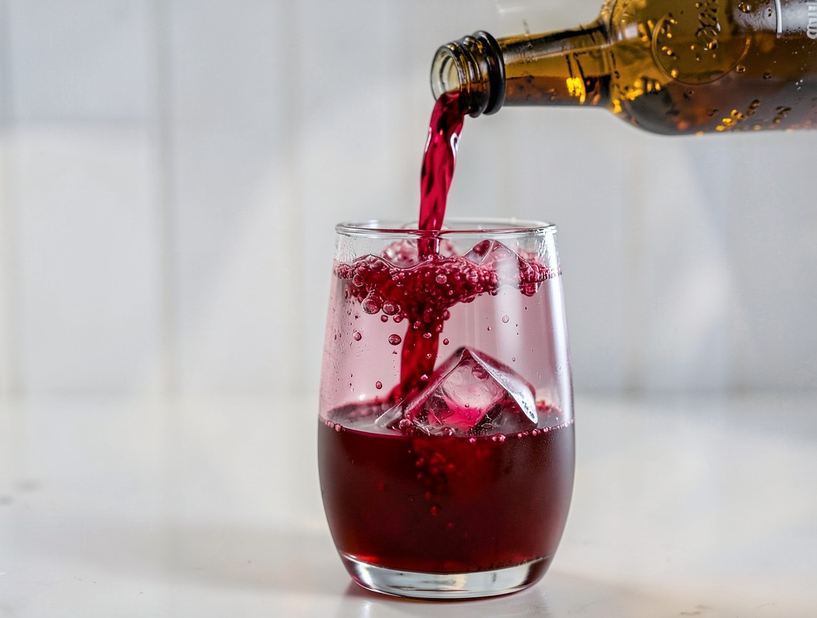 Pouring ginger beer into the El Diablo, turning the liquid bright red