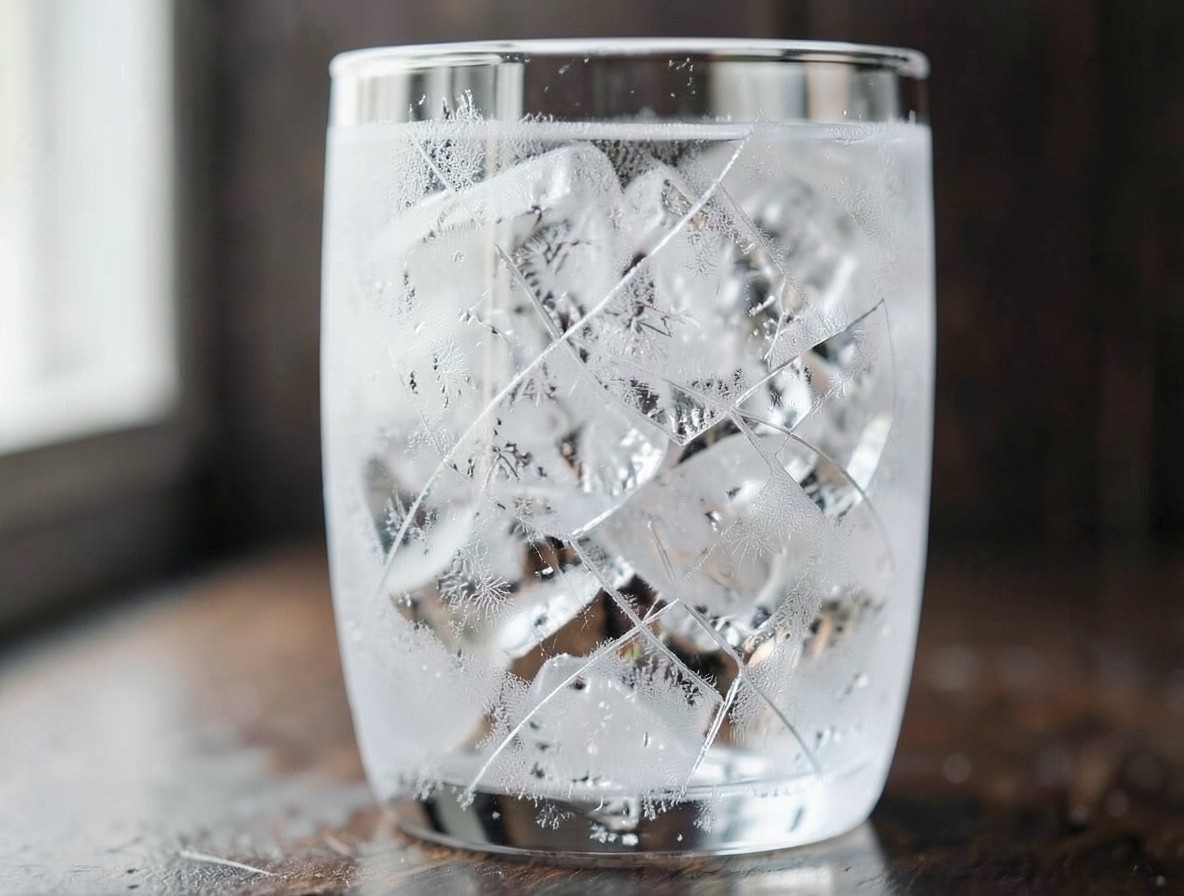 Frosty rocks glass filled with cracked ice for a French Connection