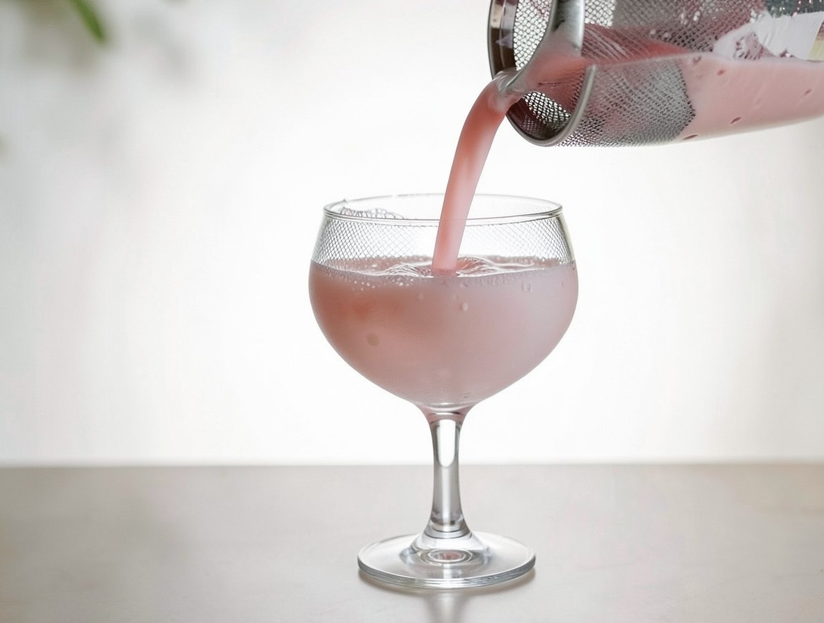 Double straining a French Martini into a coupe glass