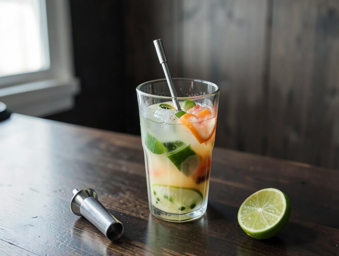 Measuring and pouring ingredients for a Hemingway Special into a shaker