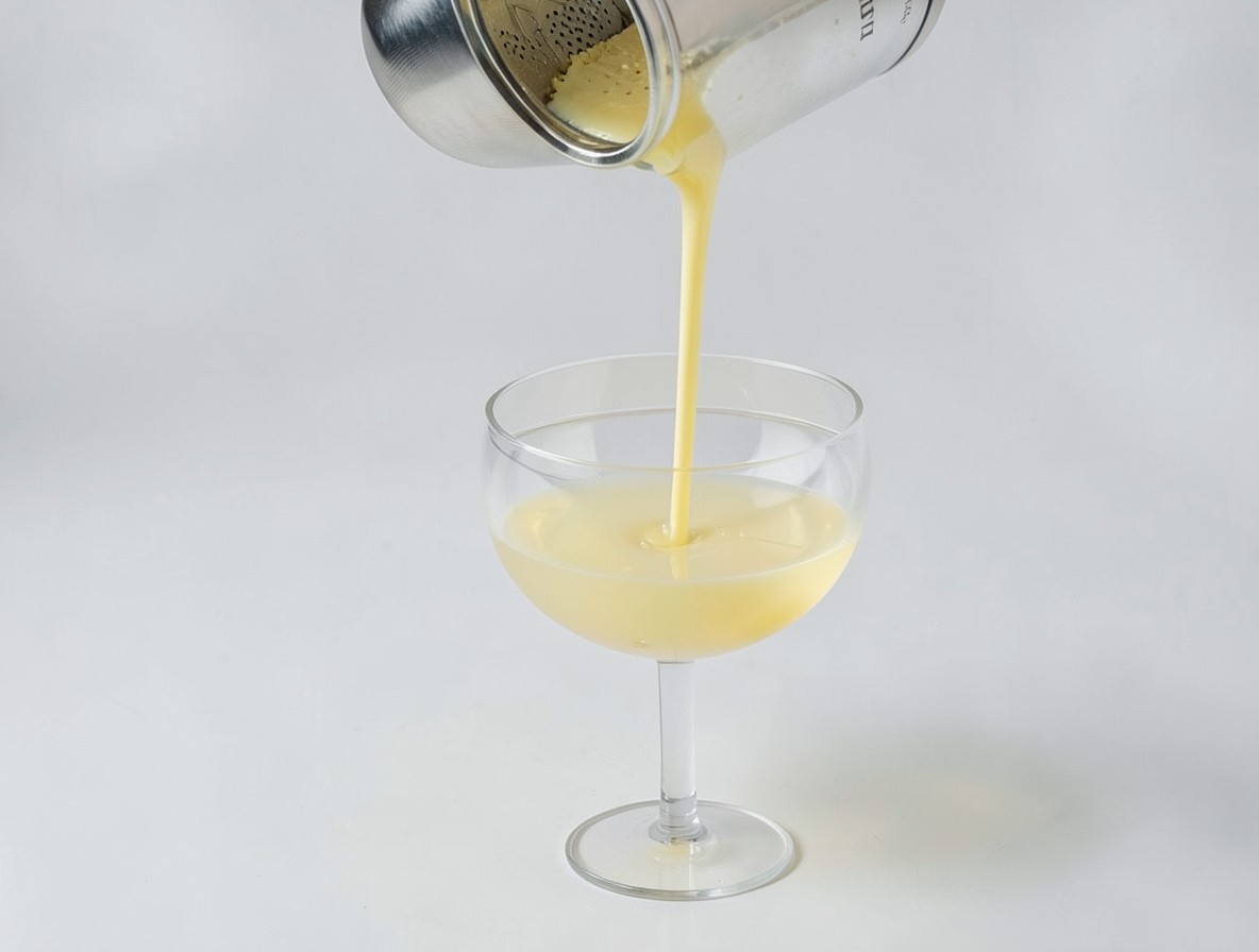 Pouring a Hemingway Special from a shaker into a coupe glass