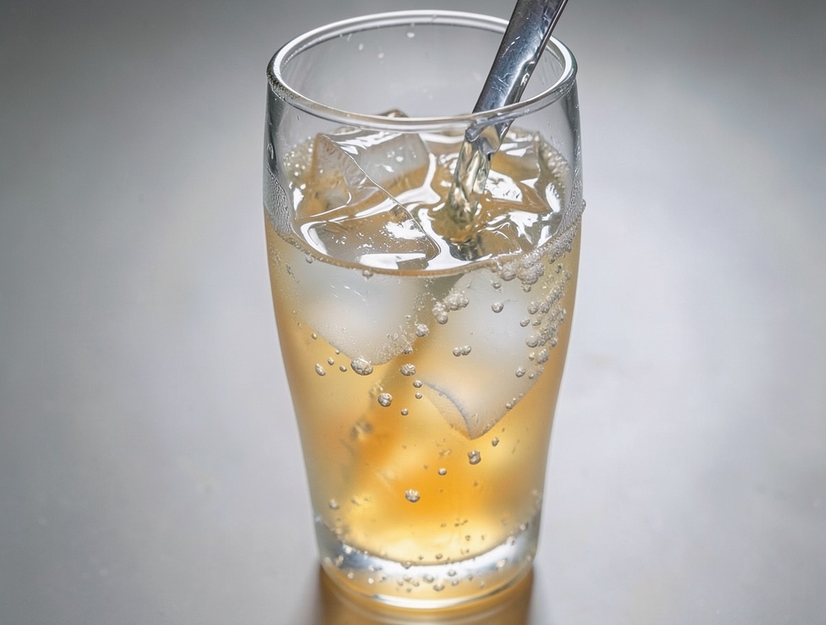 Topping the Imperial Fizz with carbonated water poured down the glass side