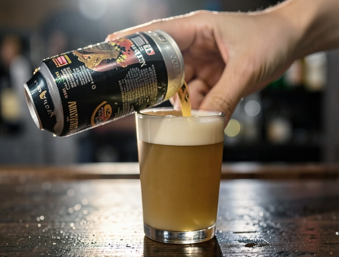 Pouring Guinness into a pint glass, dark beer with a creamy head
