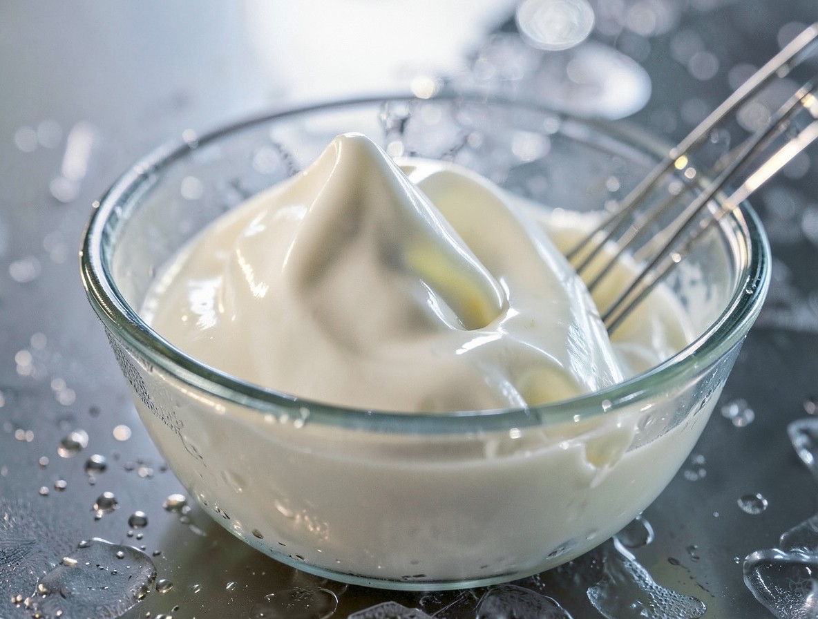 Softly whipped cream in a bowl for Irish coffee, glossy and mounding