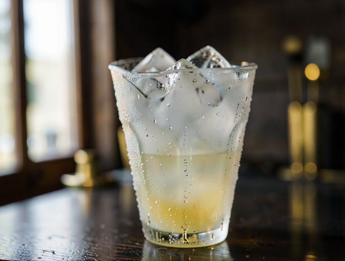 Cocktail shaker filled with ice and the Irish Maid mixture