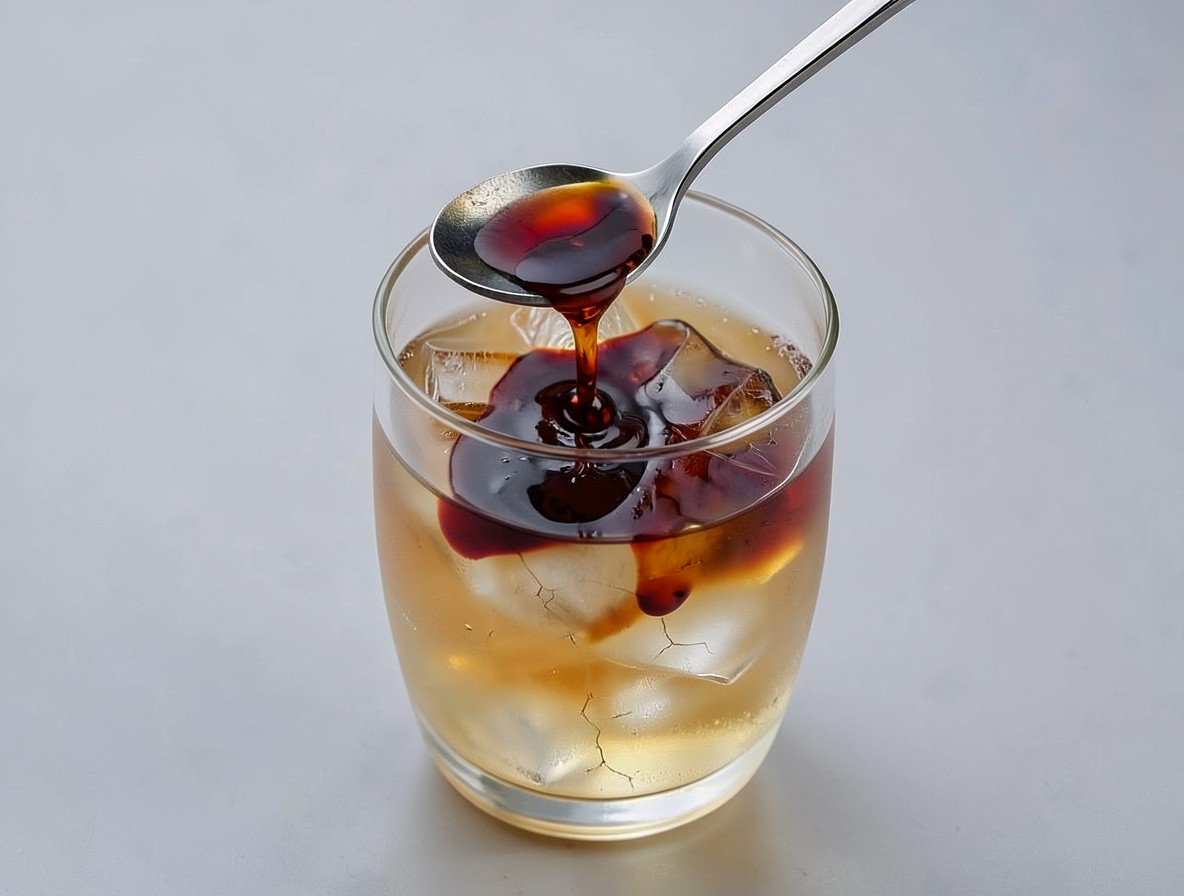 Floating dark rum over a Mai Tai using a bar spoon, layered cocktail