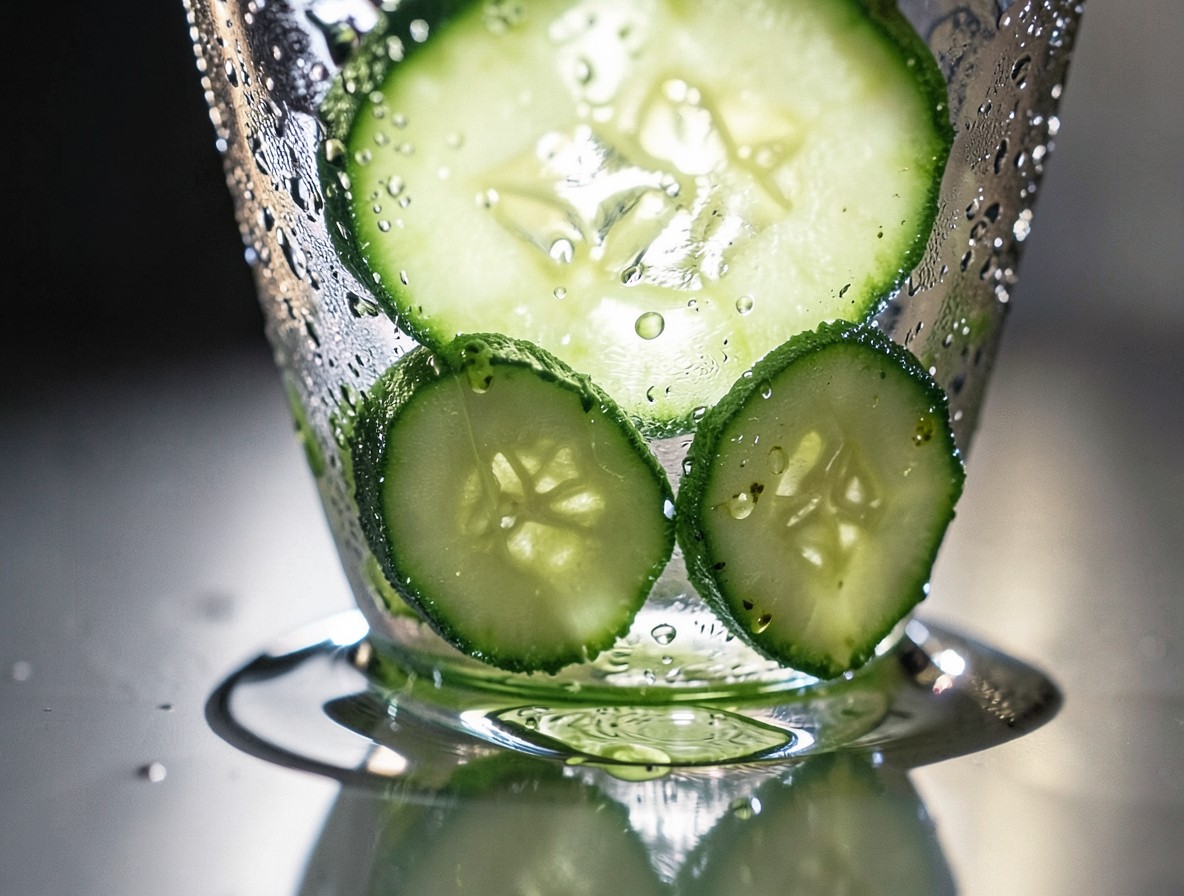 Muddling cucumber slices in a cocktail shaker for a mezcal mule