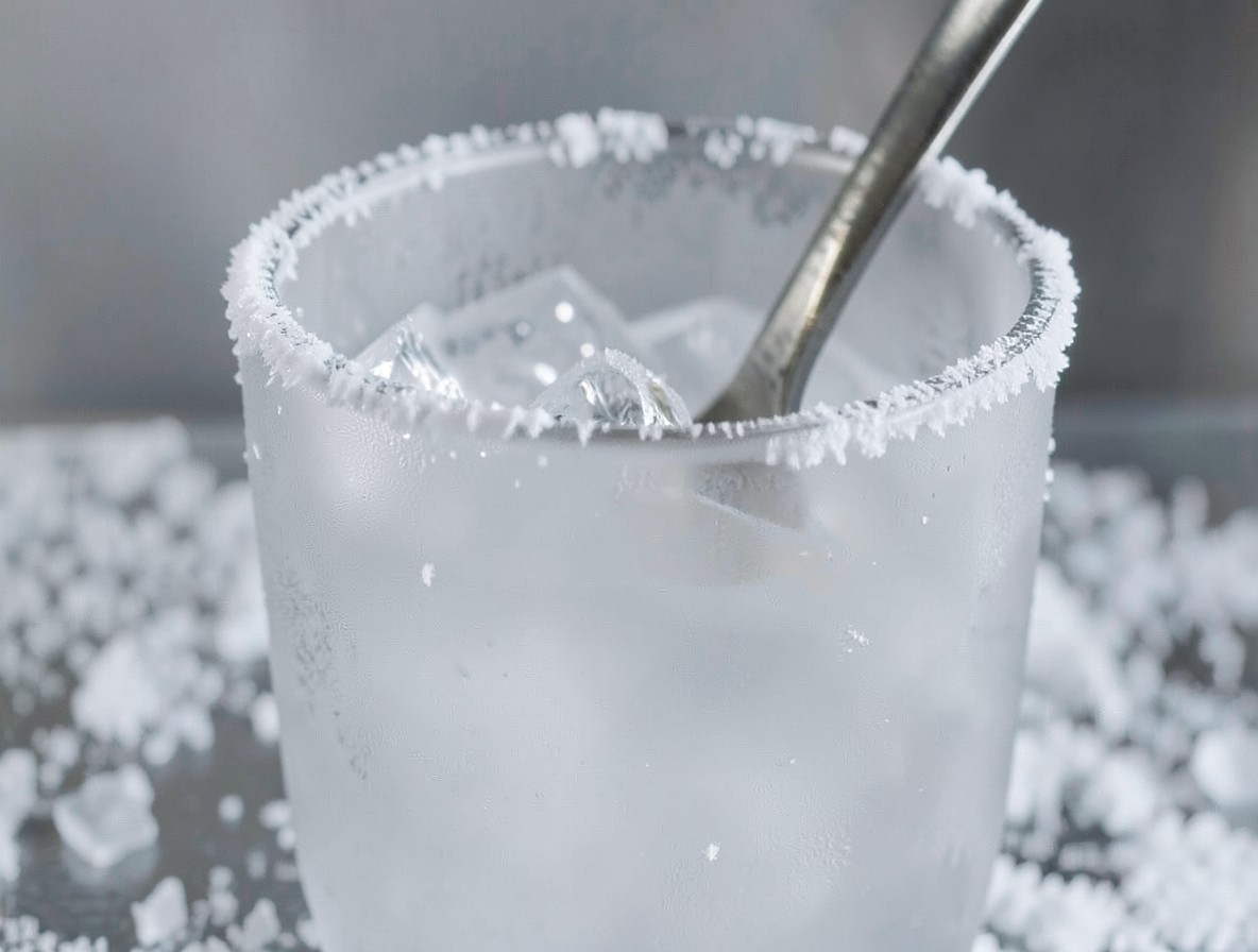 Macro shot of frost forming on a silver julep cup during stirring