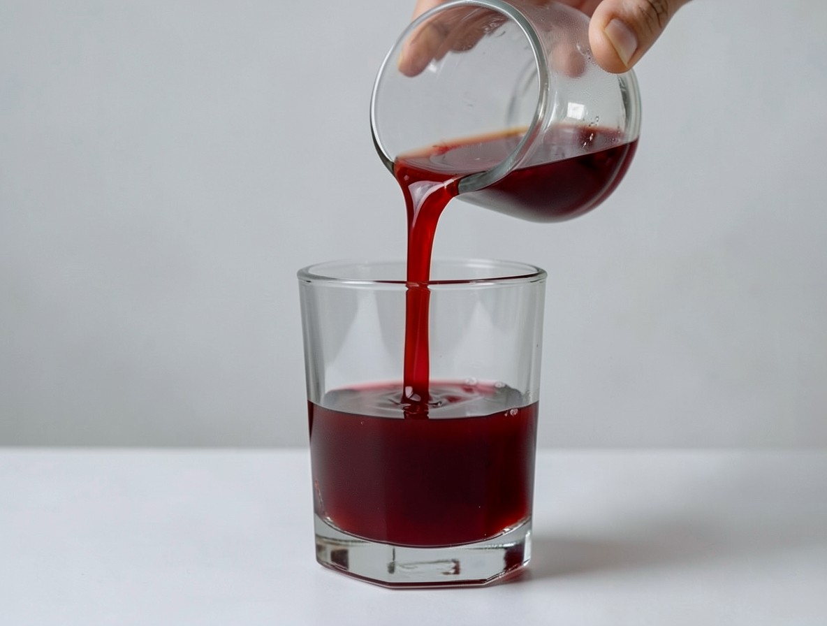 Negroni being strained from a mixing glass into a rocks glass with a large ice cube