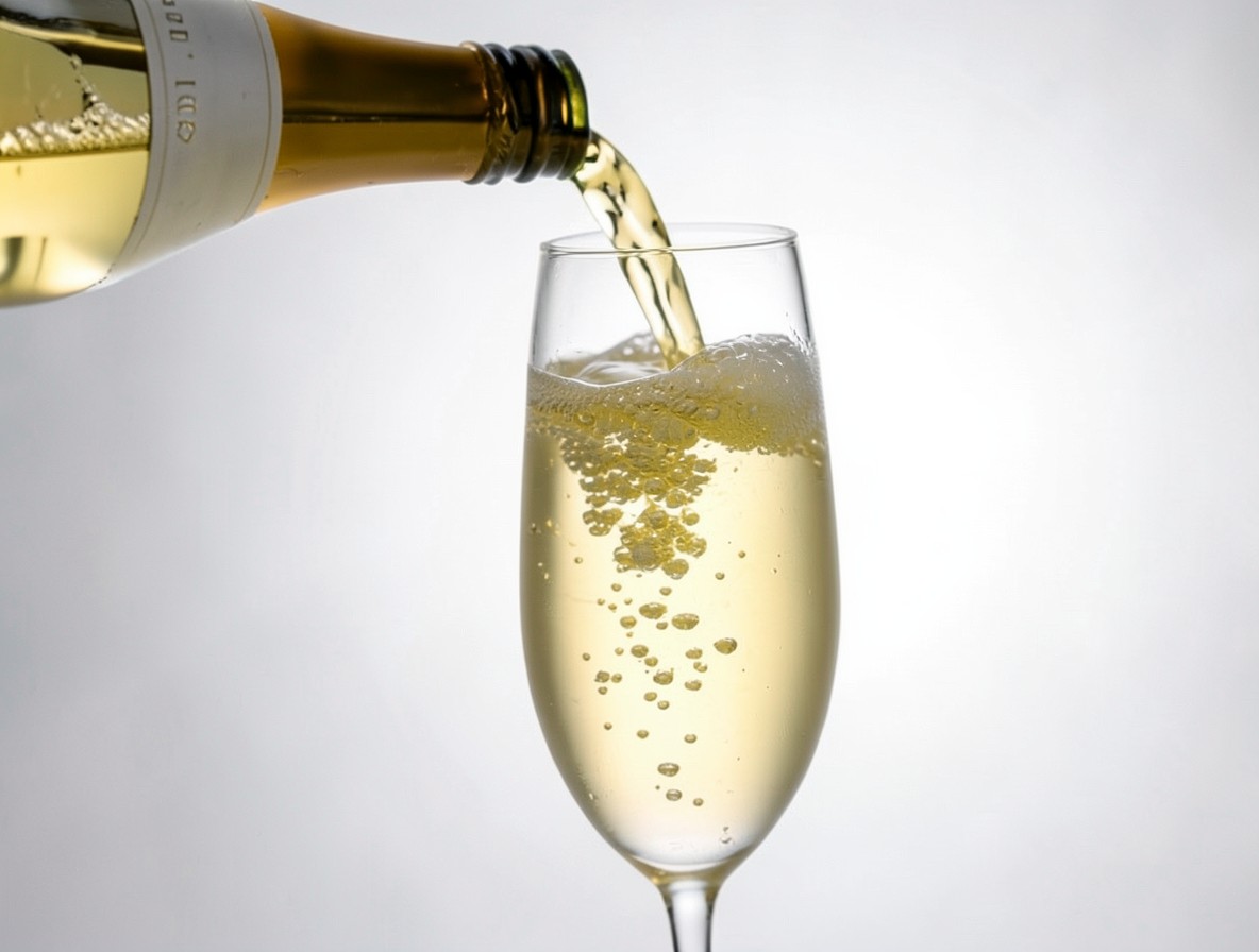 Pouring champagne into the Old Cuban to finish the drink