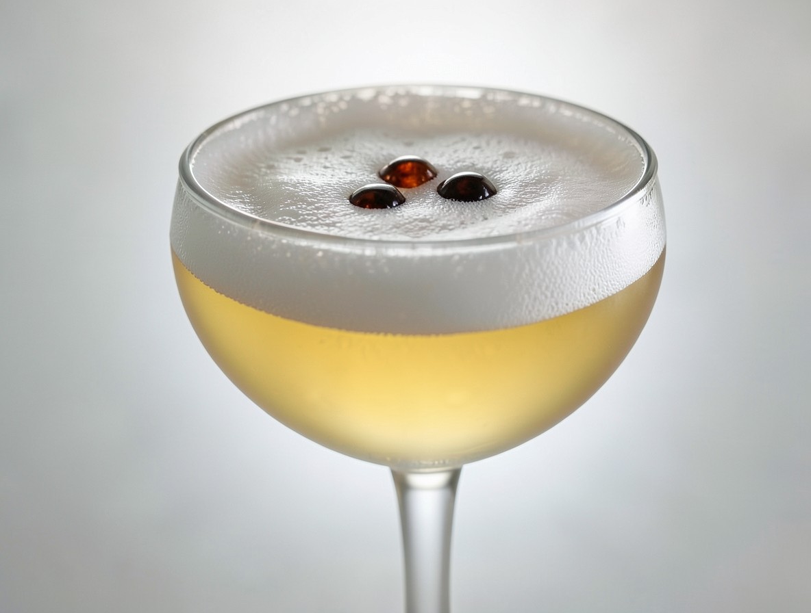 Bitters dropped on the foam of the finished Pisco Sour