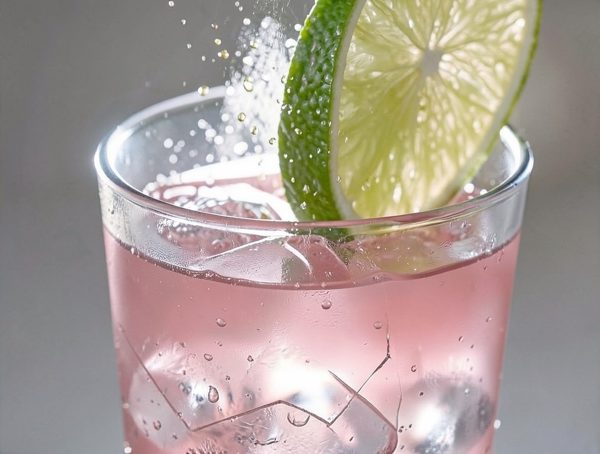 Squeezing lime over a finished Sea Breeze cocktail