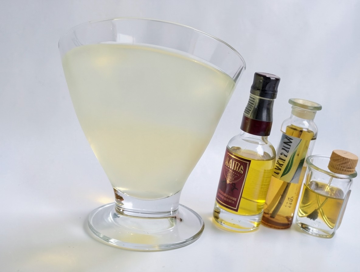 Measuring Tuxedo cocktail ingredients in a mixing glass