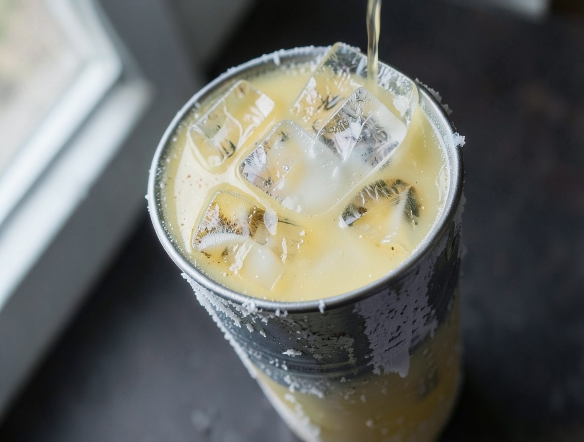 Cocktail shaker with ice and liquid ready for a wet shake